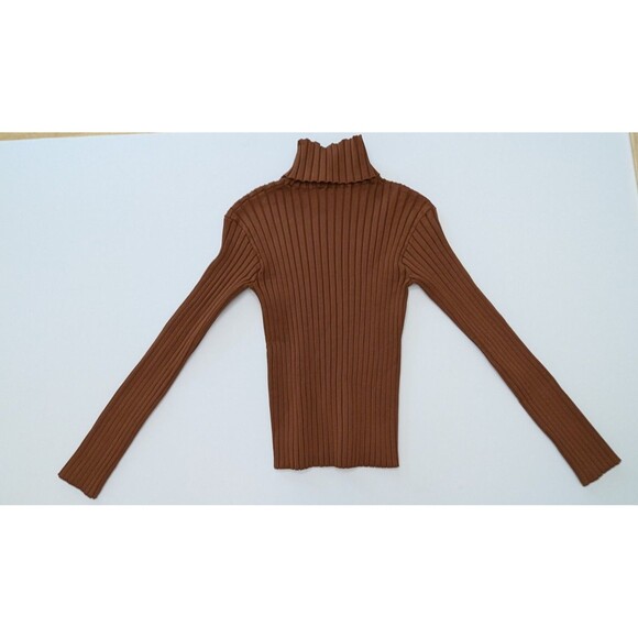 Atlein Collective Brown Mock Neck Strettch Ribbed Pullover Knitted Sweater M - Picture 3 of 12